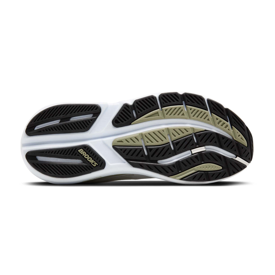 The outsole of the right shoe from a pair of Brooks Men's Ghost Max 3 Running Shoes in the Bright White/Tea/Black colourway. (8647757168802)
