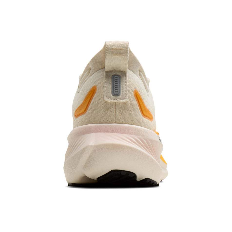 The back of the right shoe from a pair of Brooks Men's Glycerin 23 Running Shoes in the Arctic Wolf/Angora/Orange colourway.