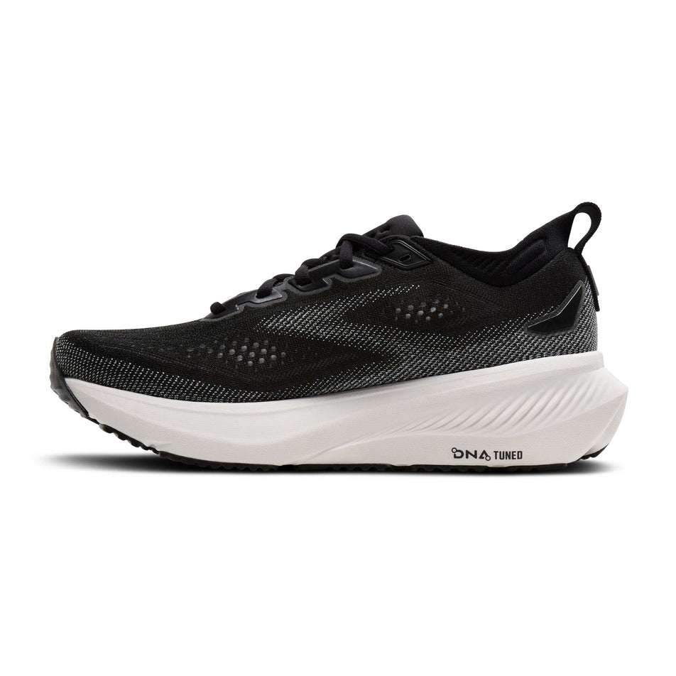 Medial view of the right shoe from a pair of Brooks Men's Glycerin 23 2E Running Shoes in the Black/Grey/White colourway.
