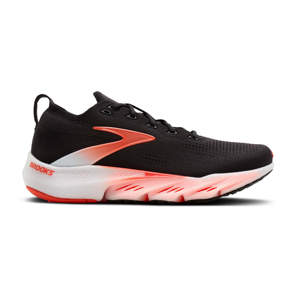 Lateral view of the right shoe from a pair of Brooks Men's Glycerin Flex Running Shoes in the Black/Orange colourway.