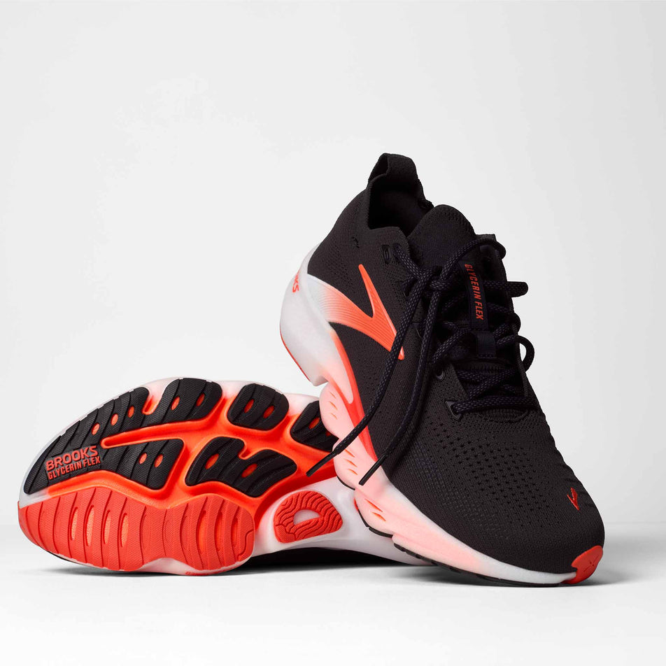 A pair of Brooks Men's Glycerin Flex Running Shoes in the Black/Orange colourway.