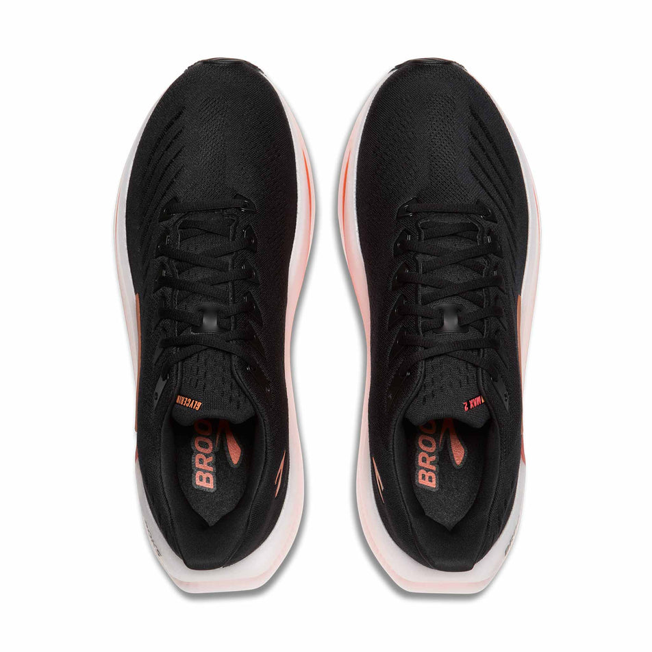 The uppers of a pair of Brooks Men's Glycerin Max 2 Running Shoes in the Black/Tigerlilly/Orange colourway.