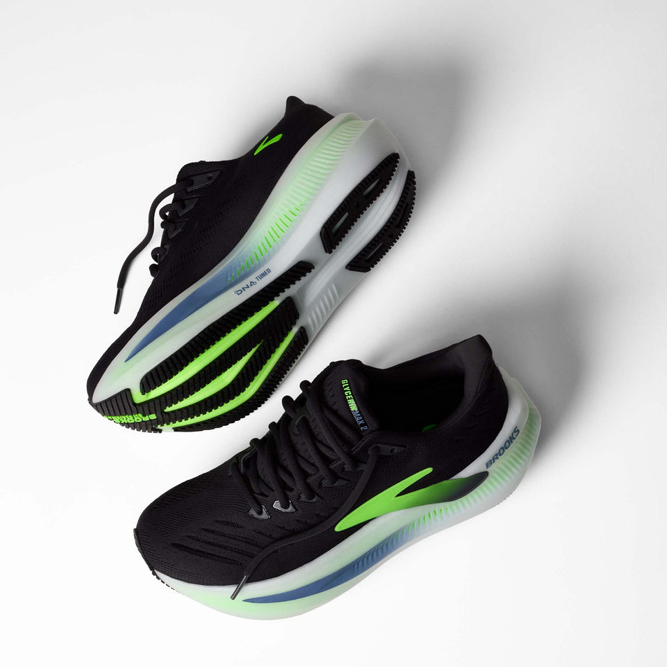 A pair of Brooks Men's Glycerin Max 2 Running Shoes in the Phantom/White/Green Gecko colourway.