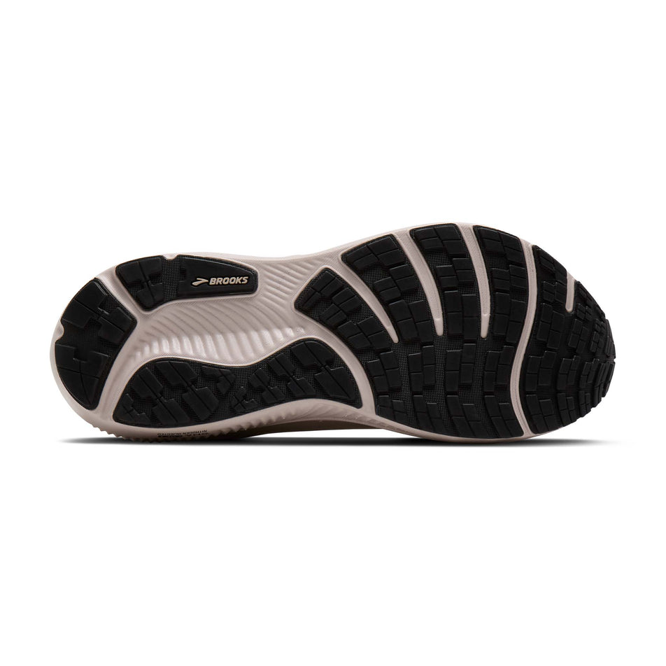 The outsole of the right shoe from a pair of Brooks Men's Ghost 18 GTX Running Shoes in the Chateau/Black/Metallic colourway.