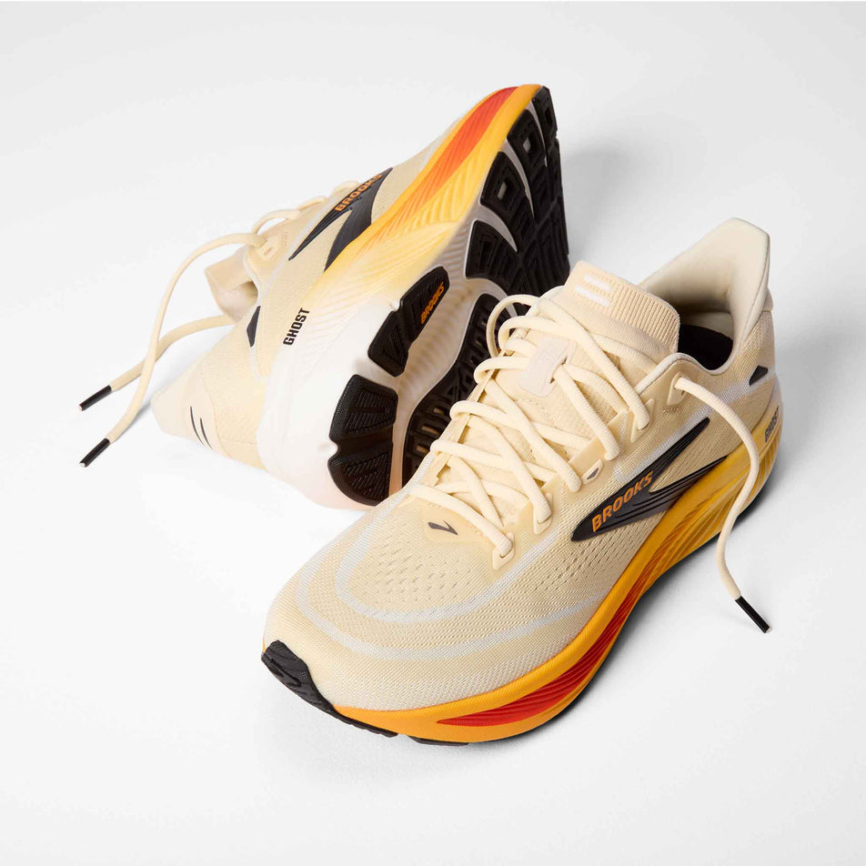 A pair of Brooks Men's Ghost 18 Running Shoes in the Rutabaga/Tigerlily/Orange colourway.