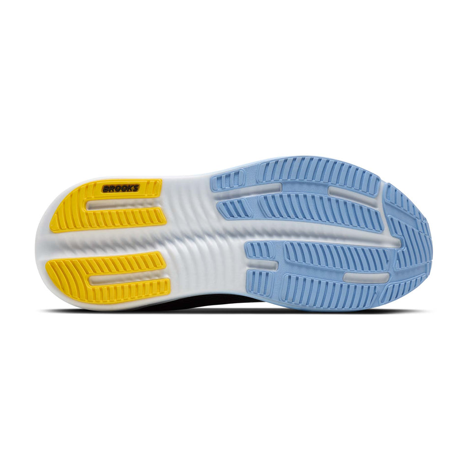 The outsole of the right shoe from a pair of Brooks Men's Ghost Max 4 Running Shoes in the Black/Folkstone/Open Air colourway.