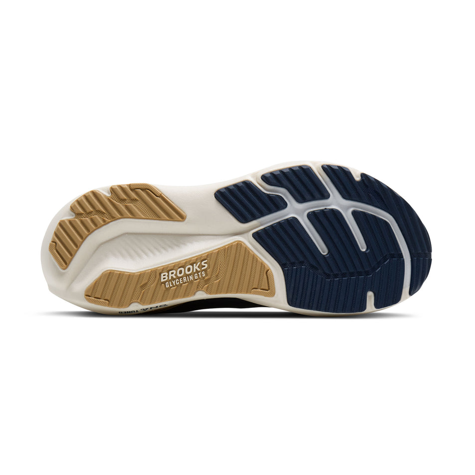 The outsole of the right shoe from a pair of Brooks Men's Glycerin GTS 23 Running Shoes in the Blue/Spellbound/Starfish colourway.