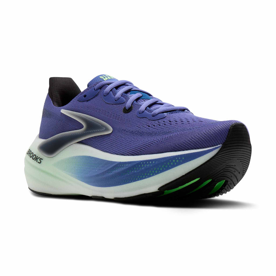 Lateral view of the right shoe from a pair of Brooks Men's Glycerin Max 3 Running Shoes in the Marlin/Limoges/Patina Green colourway.