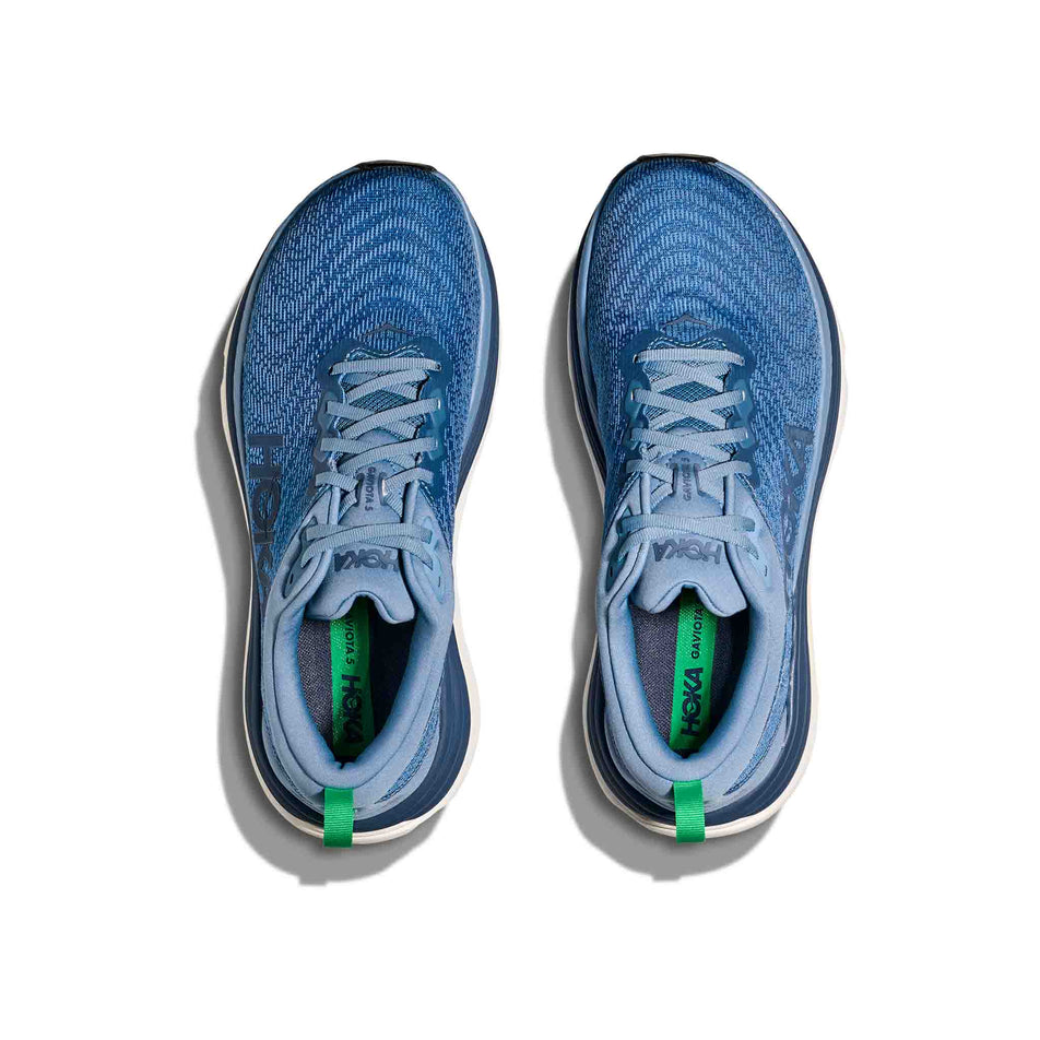 The uppers of a pair of HOKA Men's Gaviota 5 Running Shoes in the Downpour/Thunder Cloud colourway. (8689236279458)