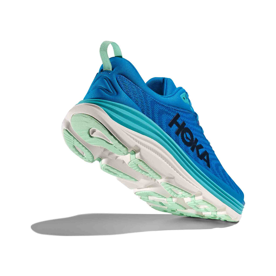 Lateral view - and outsole - of the right shoe from a pair of HOKA Men's Gaviota 5 Running Shoes in the Hoka Blue/Cielo Blue colourway. (8580382752930)