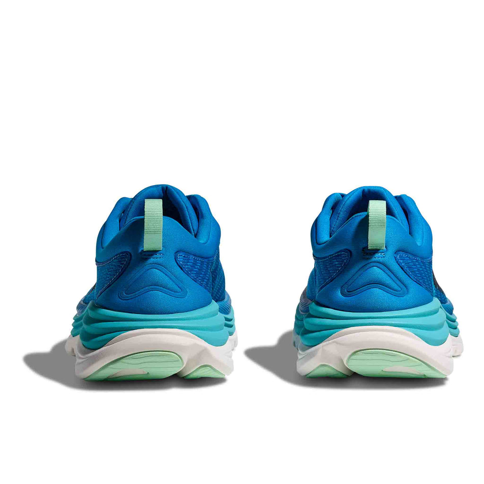 The back of a pair of HOKA Men's Gaviota 5 Running Shoes in the Hoka Blue/Cielo Blue colourway. (8580382752930)