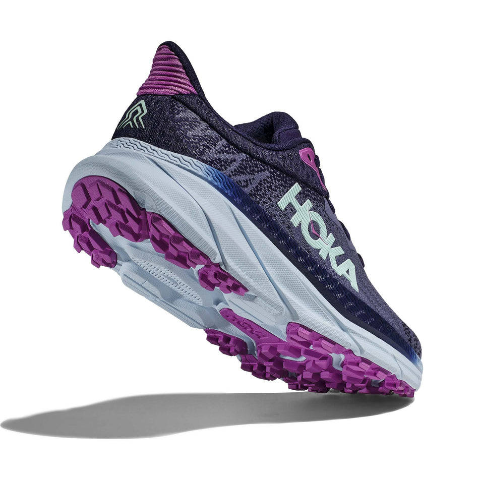 A view of the majority of the outsole on the right shoe from a pair of Hoka Women's Challenger ATR 7 Running Shoes in the Meteor/Night Sky colourway (7922061541538)