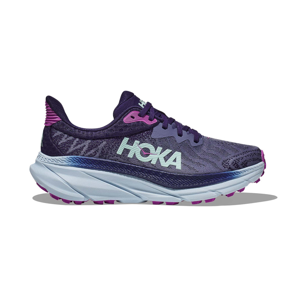 Lateral side of the right shoe from a pair of Hoka Women's Challenger ATR 7 Running Shoes in the Meteor/Night Sky colourway (7922061541538)