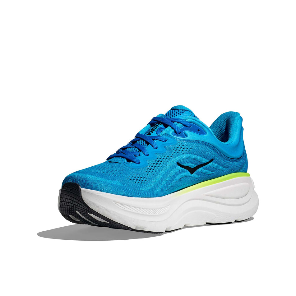 Medial view of the right shoe from a pair of HOKA Men's Bondi 9 Running Shoes in the Skyward Blue/Hoka Blue colourway. (8689200267426)