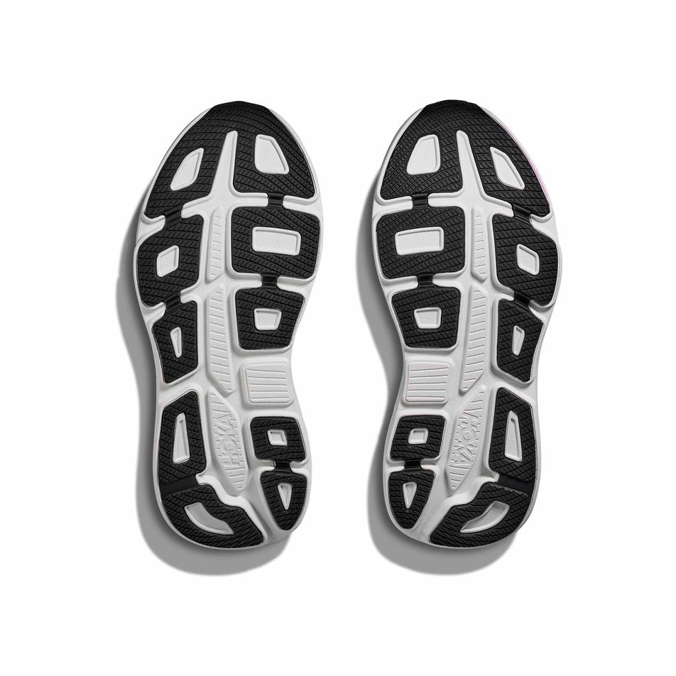 The outsoles of a pair of HOKA Men's Bondi 9 Running Shoes in the Skyward Blue/Hoka Blue colourway. (8689200267426)