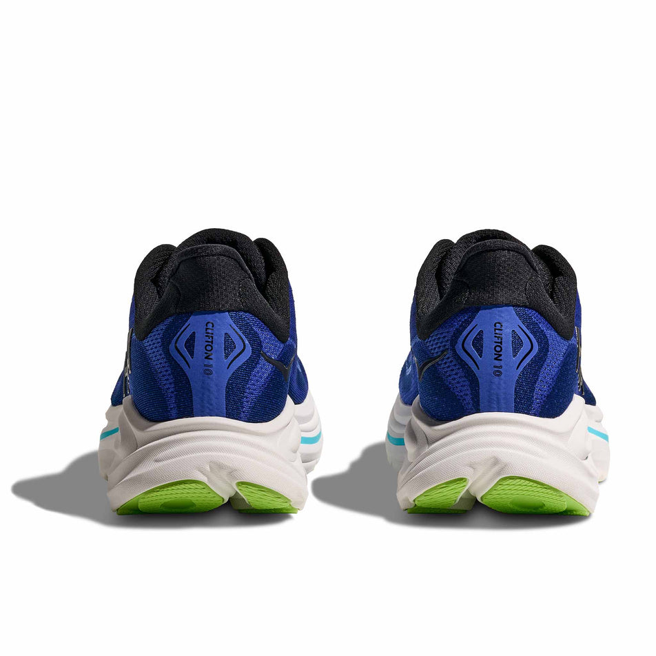 The back of a pair of HOKA Men's Clifton 10 Running Shoes in the Night Sky/Midnight Blue colourway. (8689185095842)