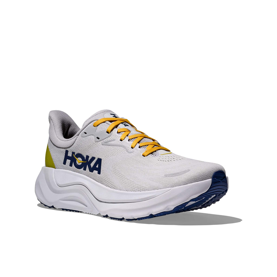 Lateral view of the right shoe from a pair of HOKA Men's Arahi 8 Running Shoes in the Stardust/Cosmic Grey colourway. (8689210949794)