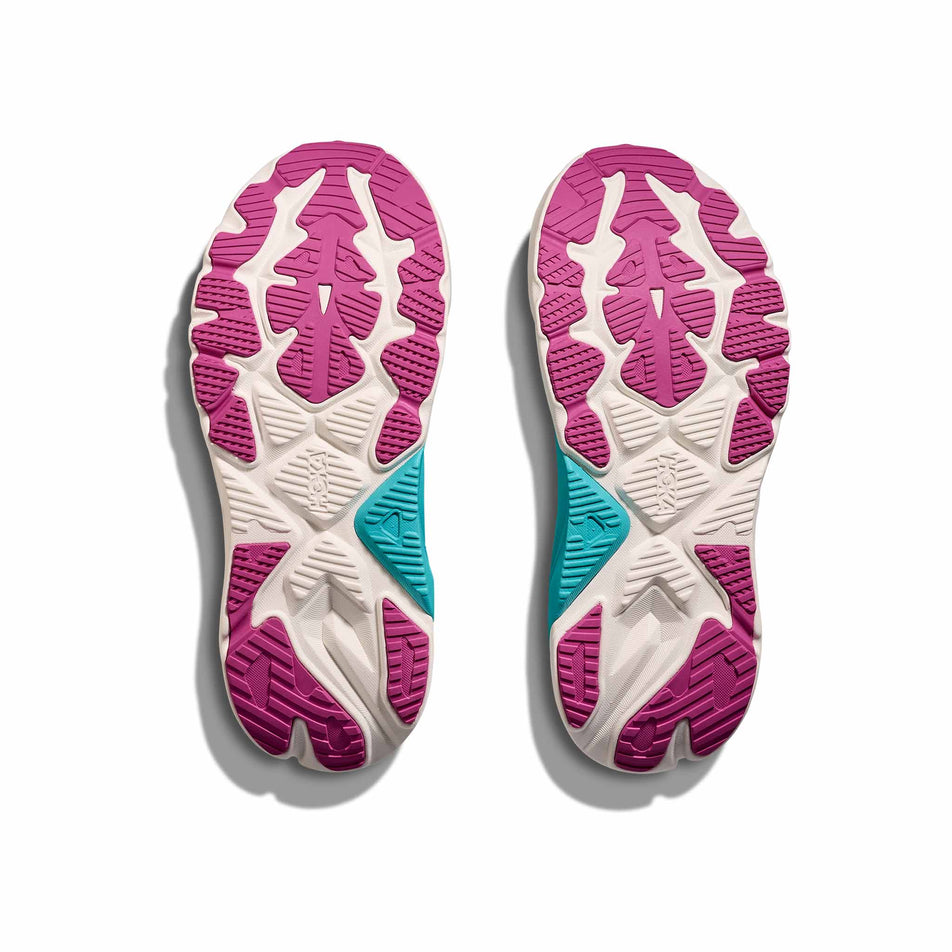 The outsoles of a pair of HOKA Women's Arahi 8 Running Shoes in the Midnight Blue/Ultramarine colourway. (8689290150050)