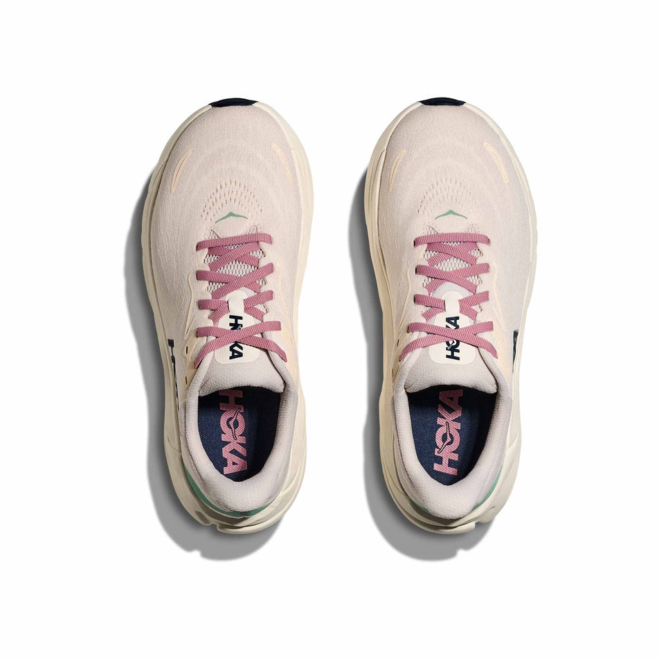 The uppers of a pair of HOKA Women's Arahi 8 Running Shoes in the Rose Cream/Alabaster colourway. (8689326129314)