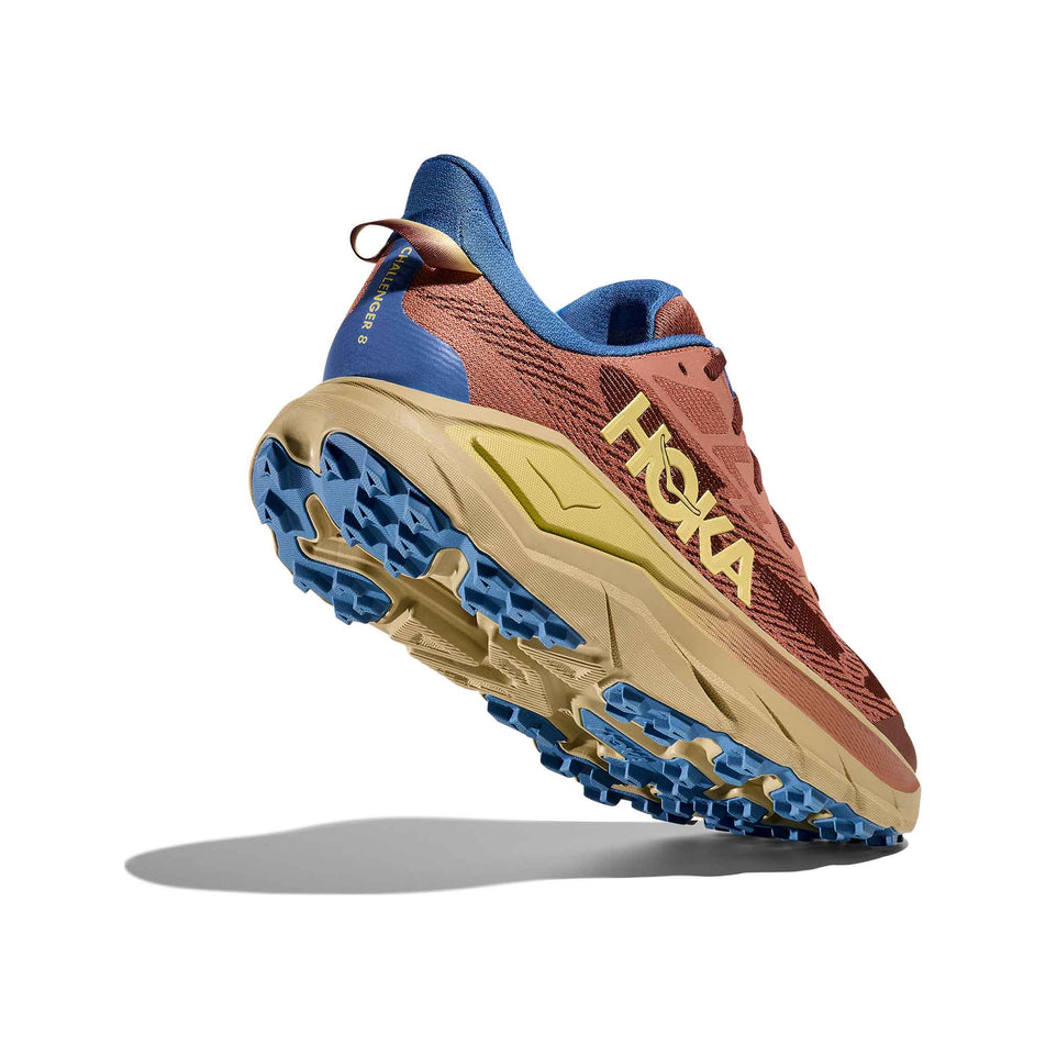 Lateral - and outsole - view of the right shoe from a pair of HOKA Men's Challenger 8 Running Shoes in the Maple/Cardamom colourway. (8689254105250)