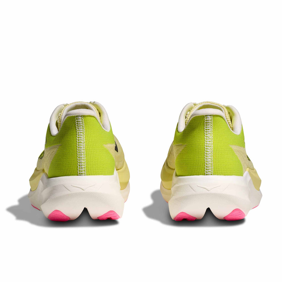 The back of a pair of HOKA Unisex Rocket X 3 Running Shoes in the Sunlight/Neon Hoka Citrus colourway. (8689390059682)