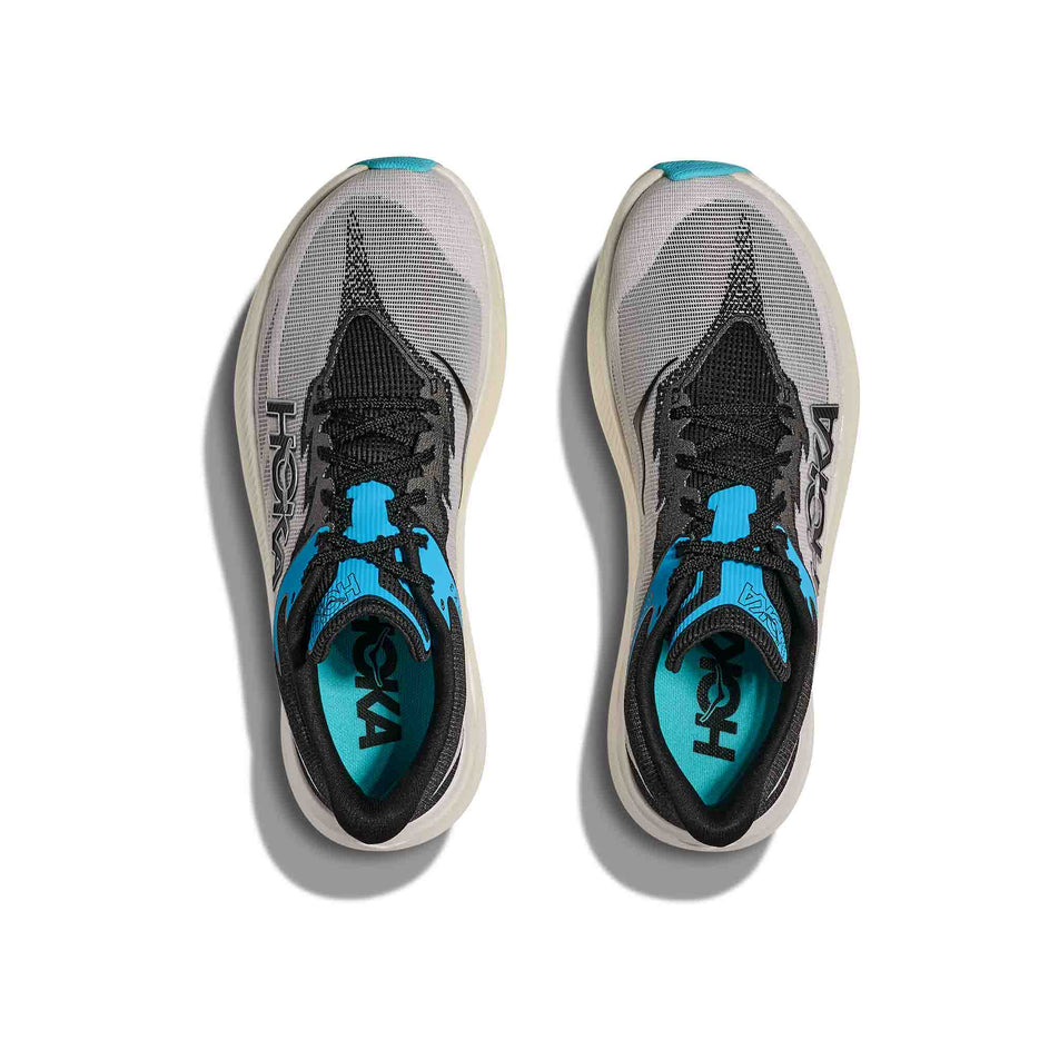 The upper of a pair of HOKA Unisex Rocket X 3 Running Shoes in the White/Black colourway. (8689387602082)