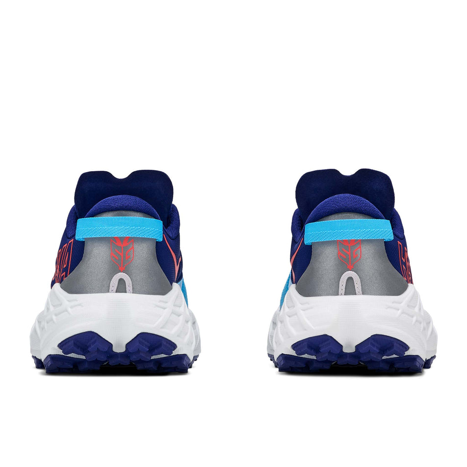The back of a pair of HOKA Women's Speedgoat 7 Running Shoes in the Blueberry/Cosmic Grey colourway.