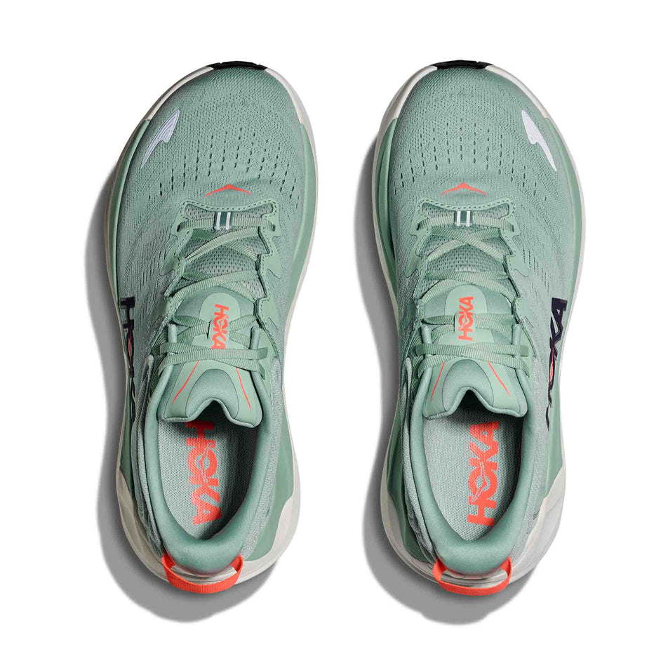 The uppers of a pair of HOKA Men's Gaviota 6 Running Shoes in the Sage/Stardust colourway.