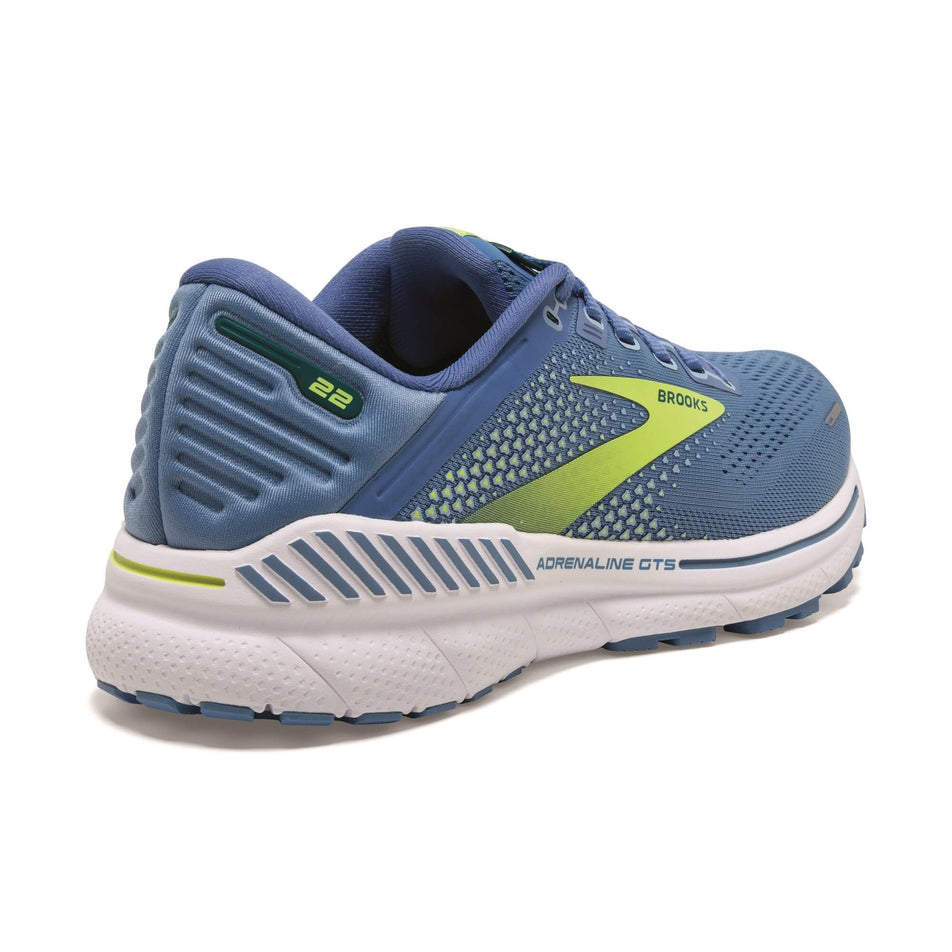 Rear-lateral side of the right shoe from a pair of Brooks  Women's Adrenaline GTS 22 Running Shoes in the Silver Lake/Blue Green colourway (7930185515170)