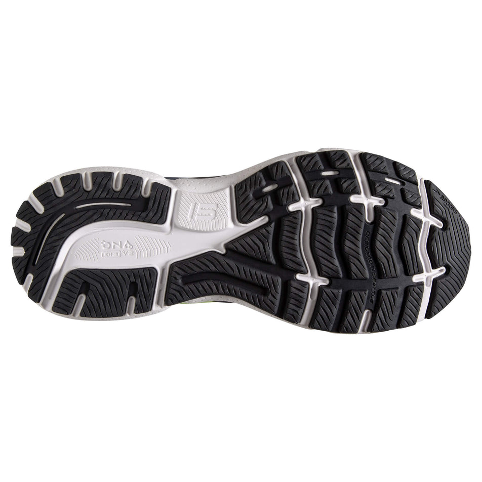 Outsole side of the right shoe from a pair of Brooks Women's Ghost 15 Running Shoes in the Ebony/White/Nightlife colourway (8030244208802)