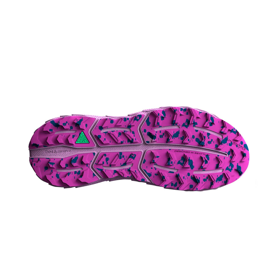 The outsole of the right shoe from a pair of Brooks Women's Cascadia 17 Running Shoes in the Navy/Purple/Violet colourway (7904446120098)