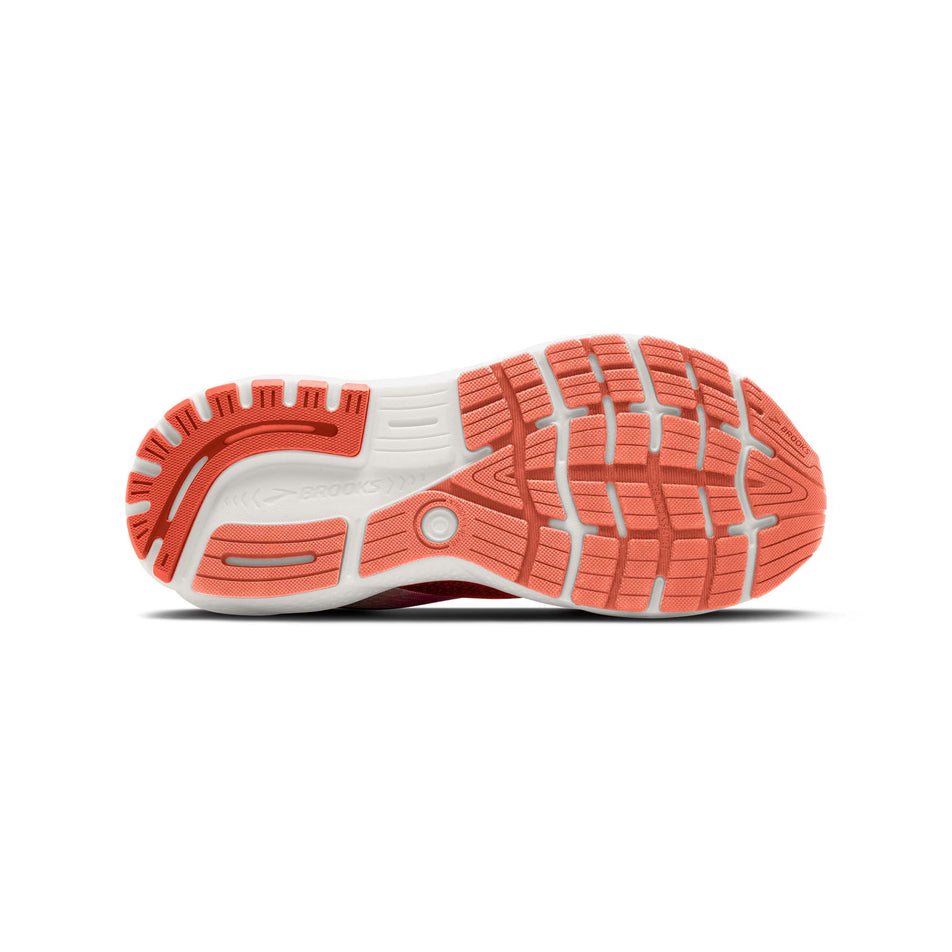 Outsole of the right shoe from a pair of Brooks Women's Ghost 16 Running Shoes in the Coral/Desert Flower/Coconut colourway. (8556686114978)