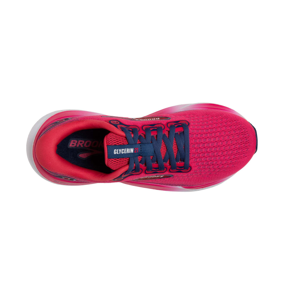 Upper of the right shoe from a pair of Brooks Women's Glycerin 21 Running Shoes in the Raspberry/Estate Blue colourway (8153517424802)