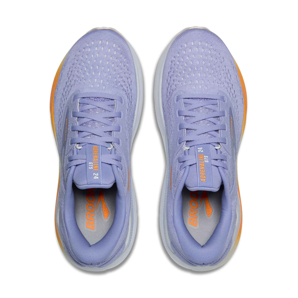 A pair of Brooks Women's Adrenaline GTS 24 Running Shoes in the Blue Heron/White/Orange colourway. (8651206230178)
