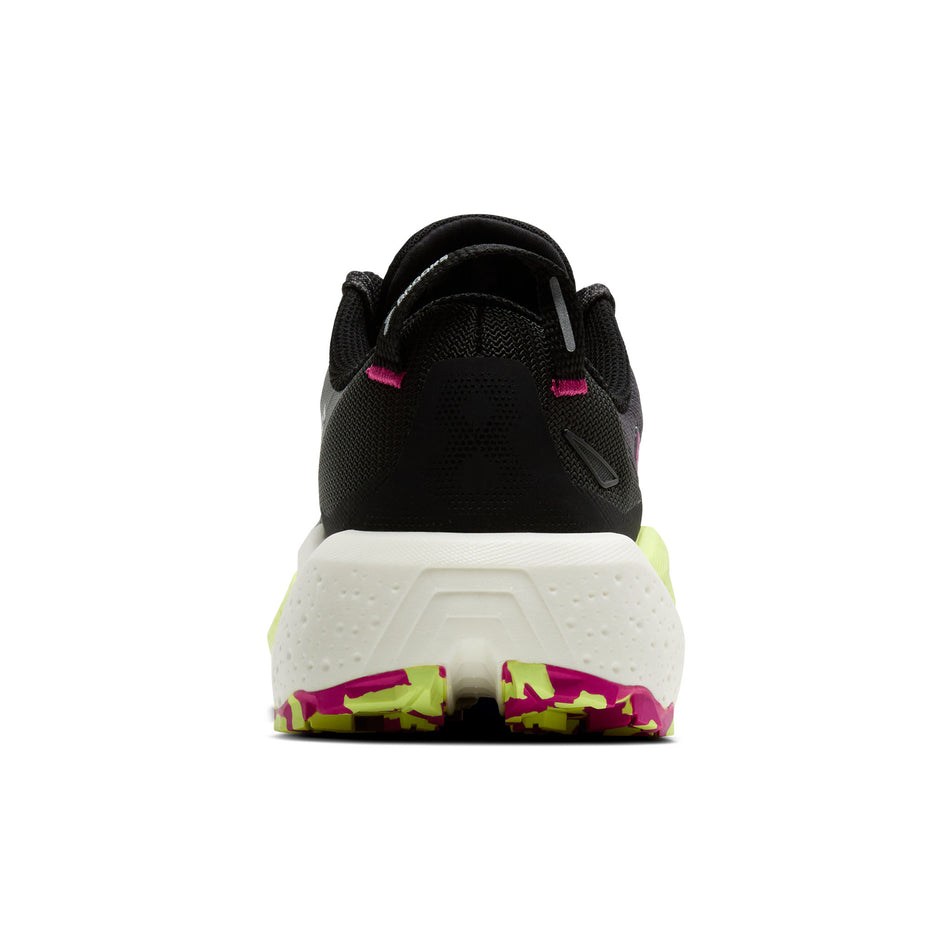 The back of the right shoe from a pair of Brooks Women's Caldera 8 Running Shoes in the Grey/Black/Lime colourway. (8651213340834)