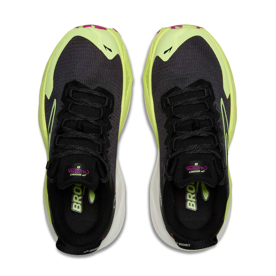 A pair of Brooks Women's Caldera 8 Running Shoes in the Grey/Black/Lime colourway. (8651213340834)