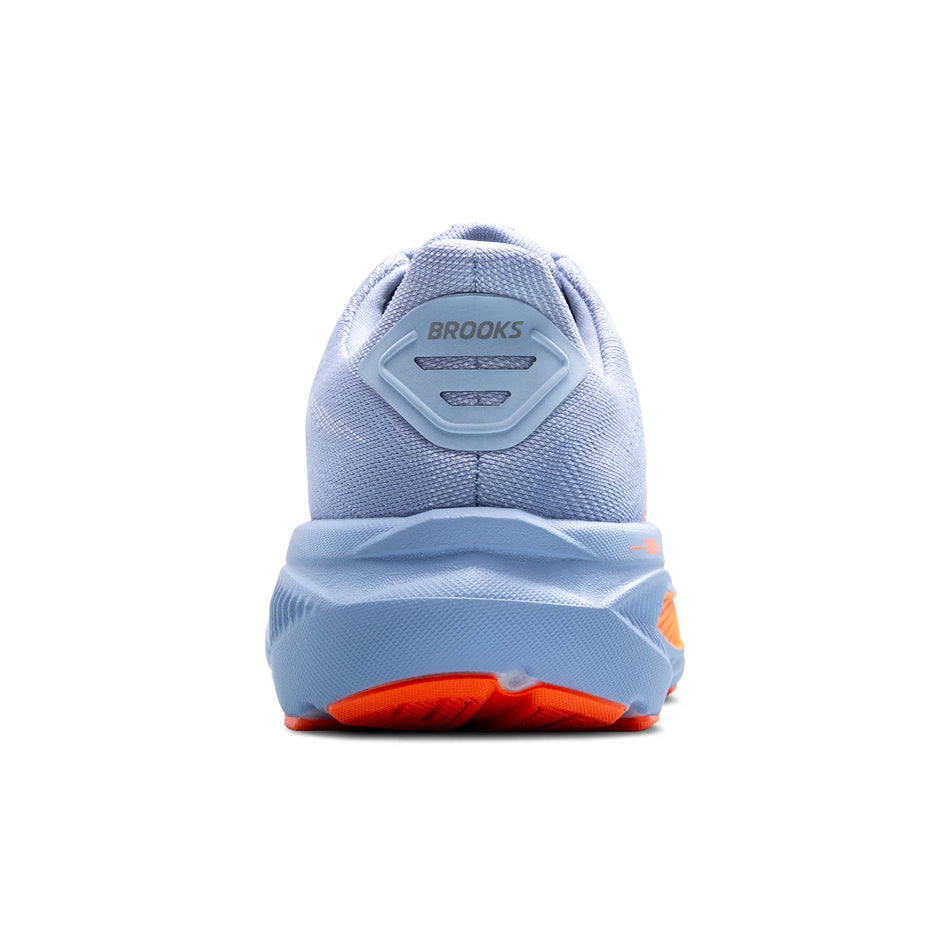 The back of the right shoe from a pair of Brooks Women's Ghost 17 Running Shoes in the Blue Heron/White/Orange colourway. (8651174281378)