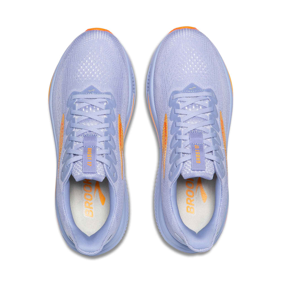 A pair of Brooks Women's Ghost 17 Running Shoes in the Blue Heron/White/Orange colourway. (8651174281378)