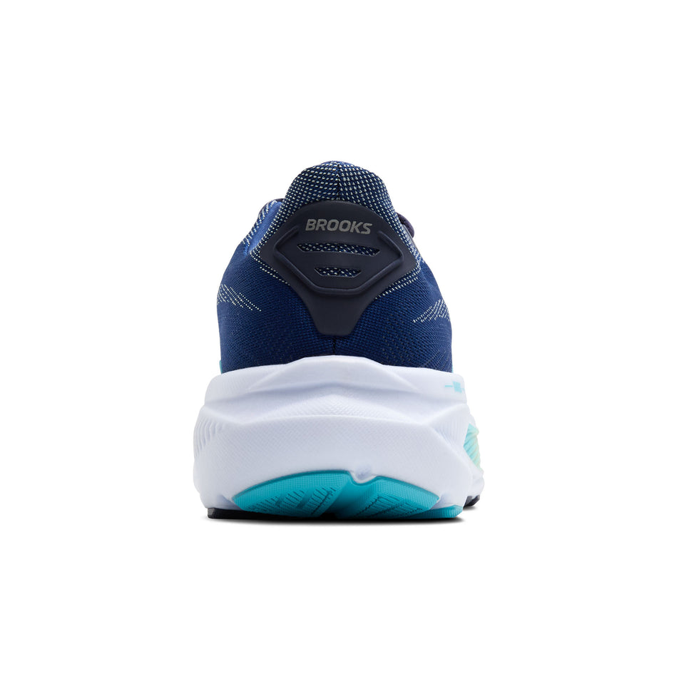 The back of the right shoe from a pair of Brooks Women's Ghost 17 1D Running Shoes in the Navy/Green/Turquoise colourway. (8651186897058)