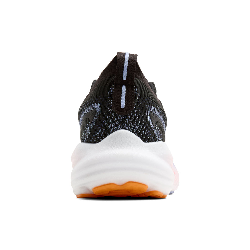 The back of the right shoe from a pair of Brooks Women's Glycerin 22 Running Shoes in the Black/Blue Heron/Orange colourway. (8651153604770)