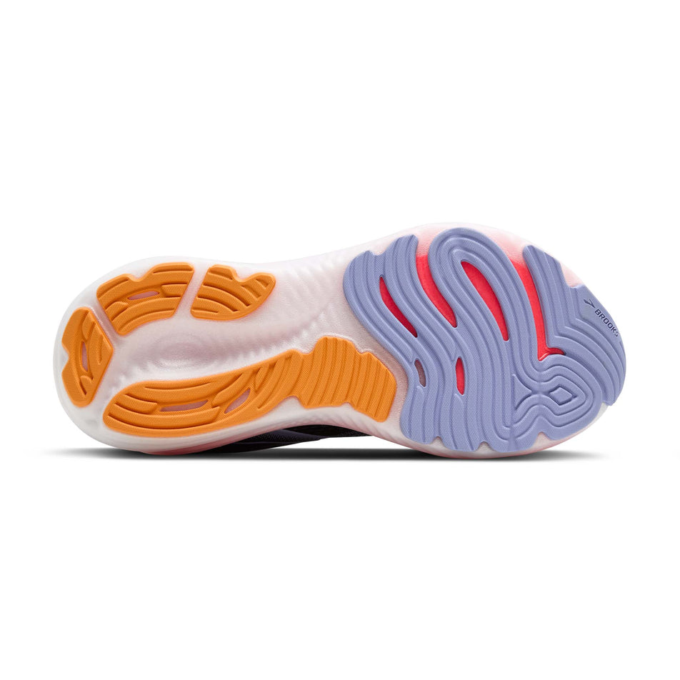 The outsole of the right shoe from a pair of Brooks Women's Glycerin 22 Running Shoes in the Black/Blue Heron/Orange colourway. (8651153604770)