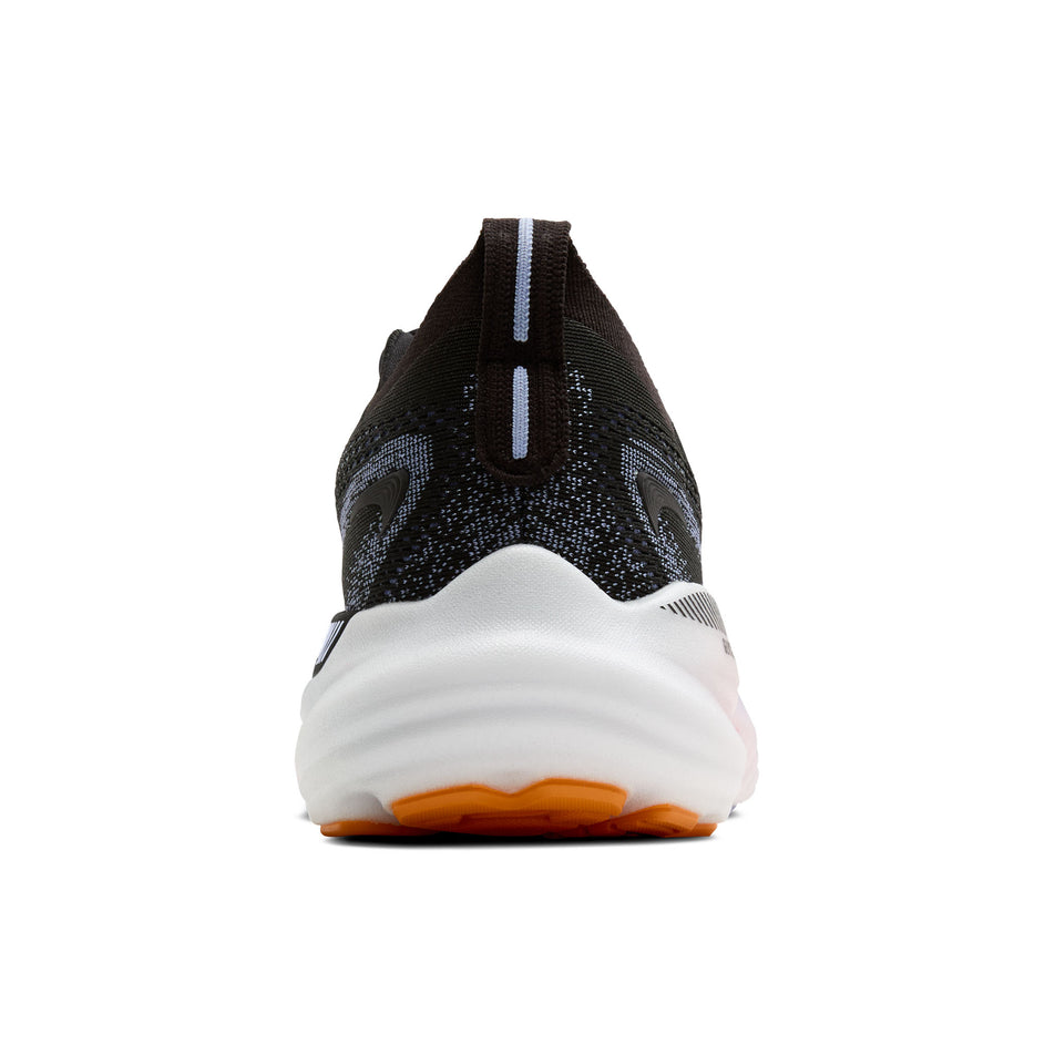 The back of the right shoe from a pair of Brooks Women's Glycerin GTS 22 Running Shoes in the Black/Blue Heron/Orange colourway. (8651193614498)