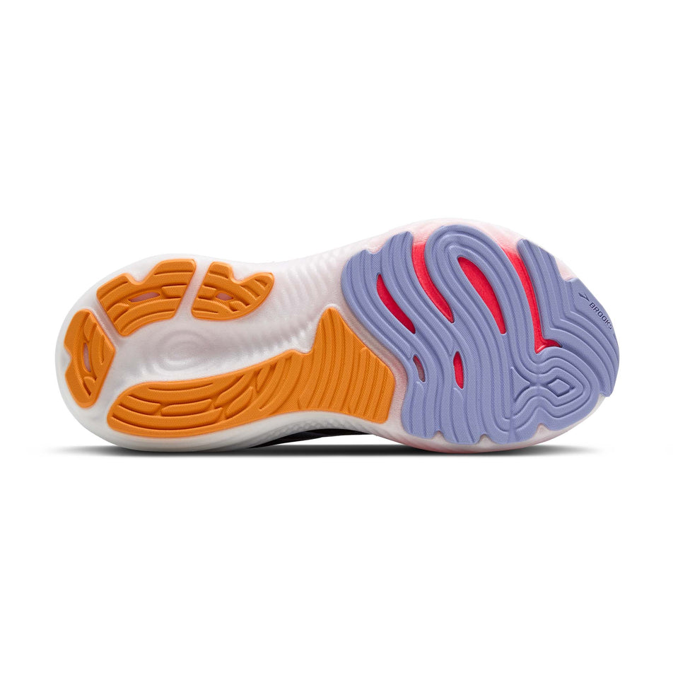 The outsole of the right shoe from a pair of Brooks Women's Glycerin GTS 22 Running Shoes in the Black/Blue Heron/Orange colourway. (8651193614498)