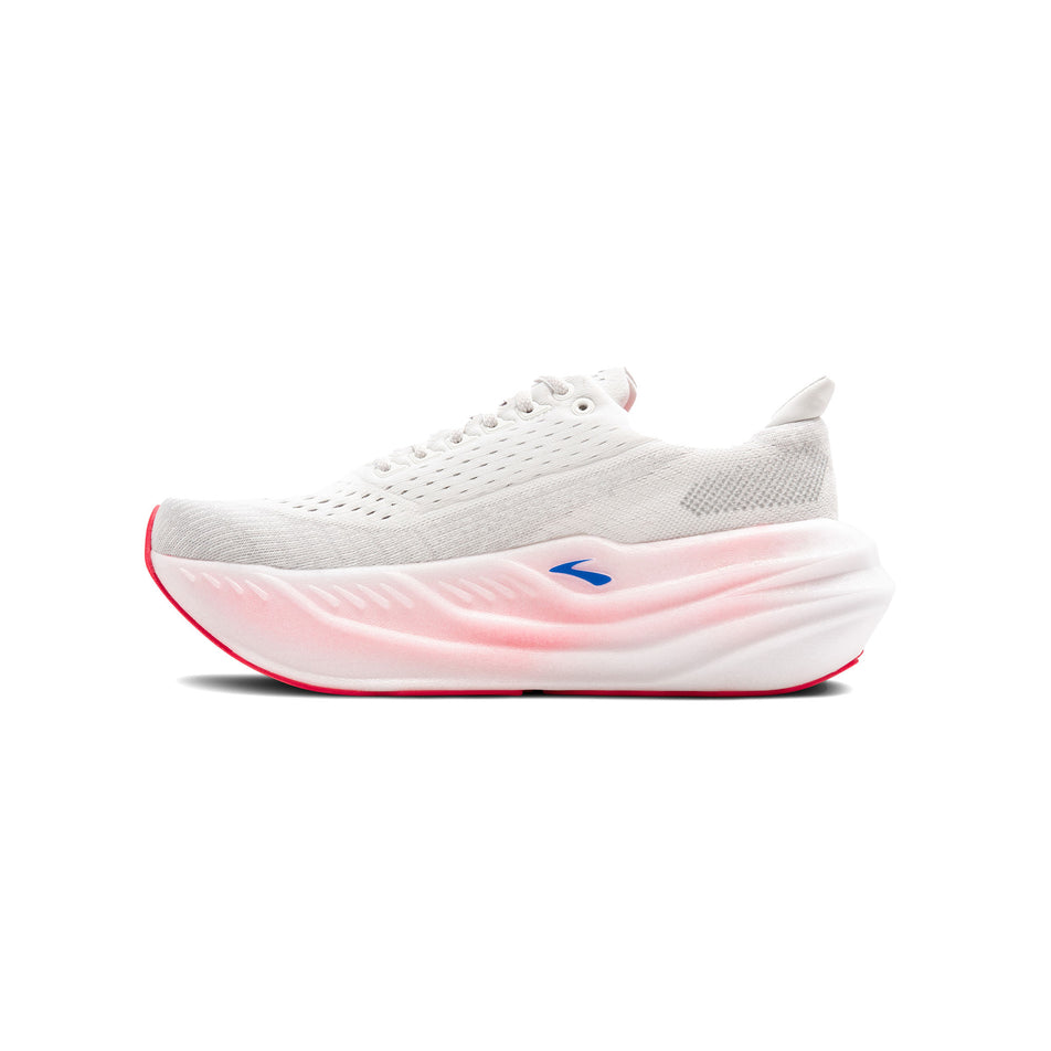 Medial view of the right shoe from a pair of Brooks Women's Glycerin Max Running Shoes in the White/Black/Diva Pink colourway. (8500146667682)