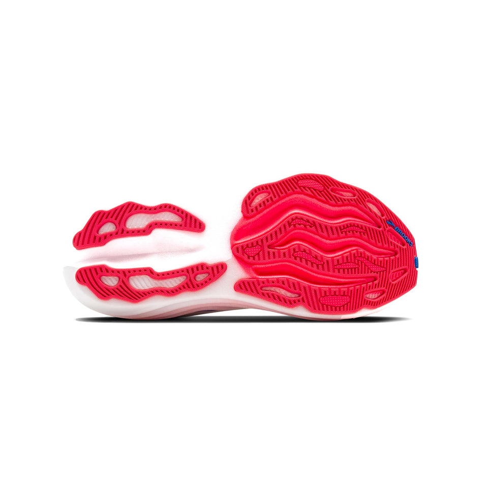 The outsole of the right shoe from a pair of Brooks Women's Glycerin Max Running Shoes in the White/Black/Diva Pink colourway. (8500146667682)