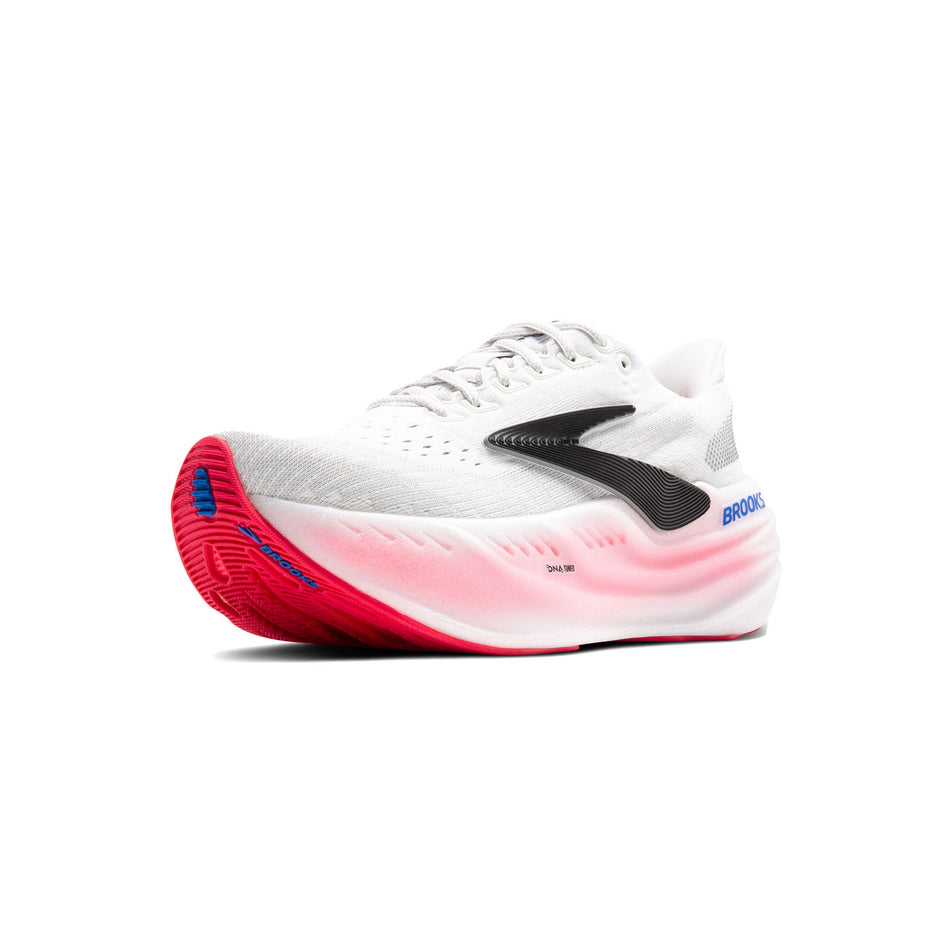 Lateral side of the left shoe from a pair of Brooks Women's Glycerin Max Running Shoes in the White/Black/Diva Pink colourway. (8500146667682)