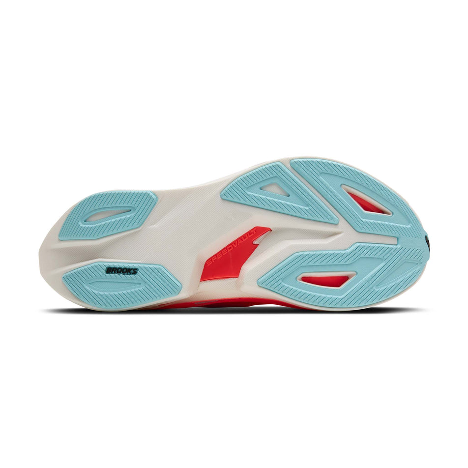 The outsole of the right shoe from a pair of Brooks Women's Hyperion Max 3 Running Shoes in the Coconut/Fiery Coral/Atomizer colourway. (8655879110818)