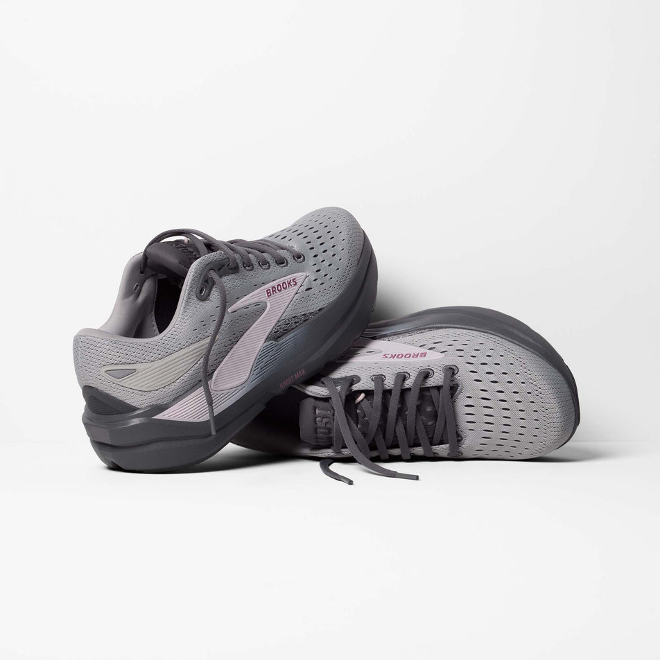 A pair of Brooks Women's Ghost Max 3 Running Shoes in the Harbor Mist/Poppy Seed/Pink colourway.