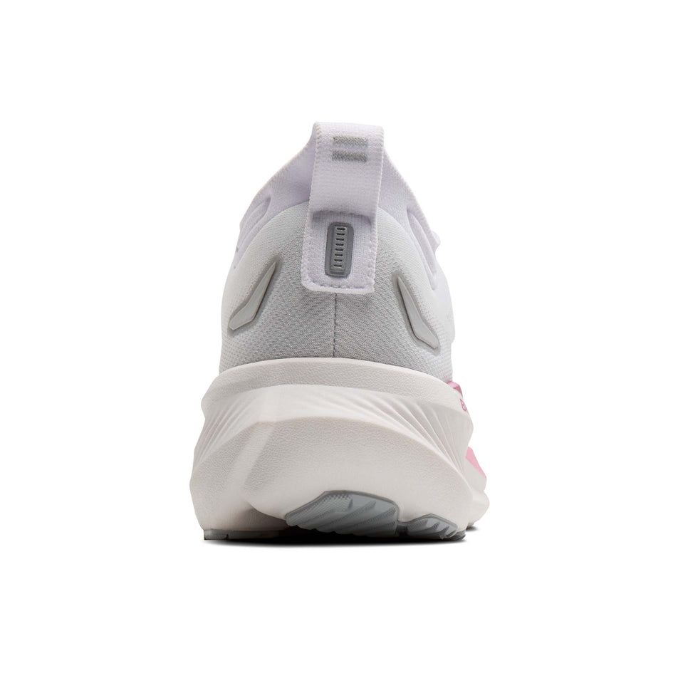 The back of the right shoe from a pair of Brooks Women's Glycerin 23 Running Shoes in the White/Harbor Mist/Metallic colourway.