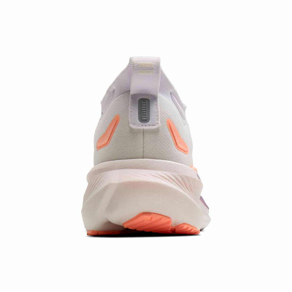 The back of the right shoe from a pair of Brooks Women's Glycerin 23 Running Shoes in the White/Mulled Grape/Clear colourway.